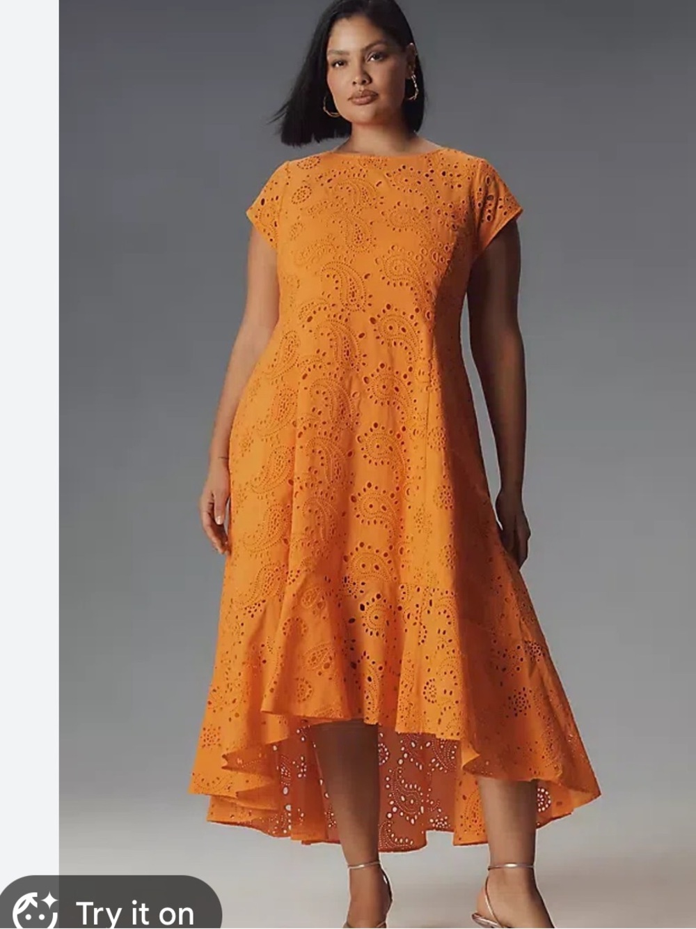 Universal Standard Plus-size Orange Eyelet Flounce Midi Dress Sz 4XL 38-40